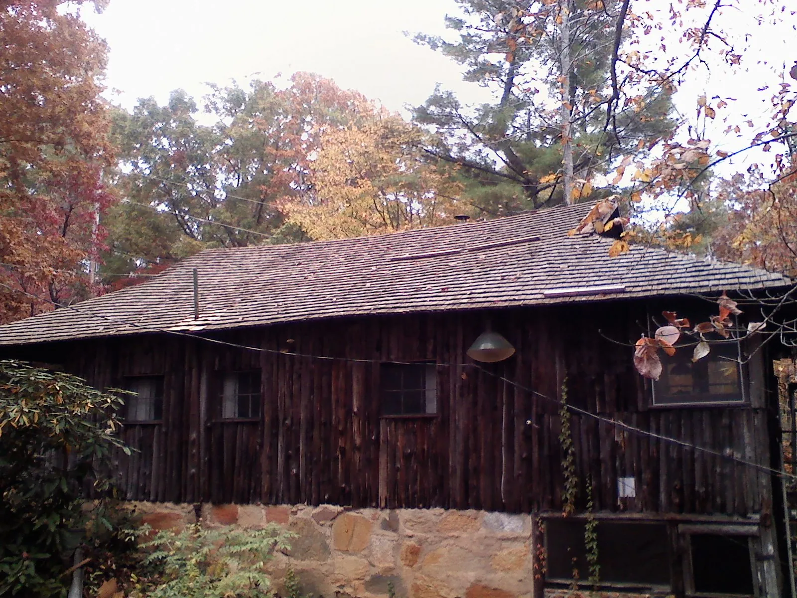Weathered wood shake roof on a rustic board sided cabin in Avondale